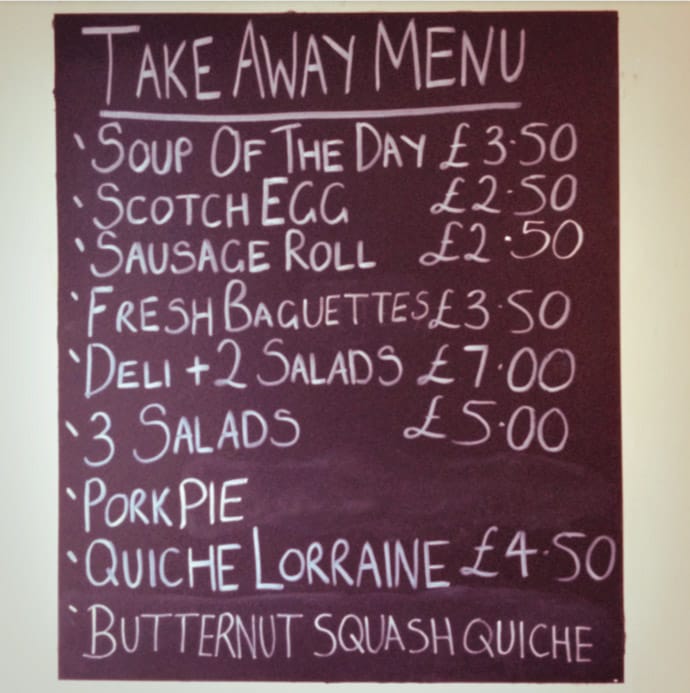 polaroid image of a take away menu board. copyright leonie wise